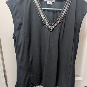 Black Sleeveless Top with Embellished V-Neck